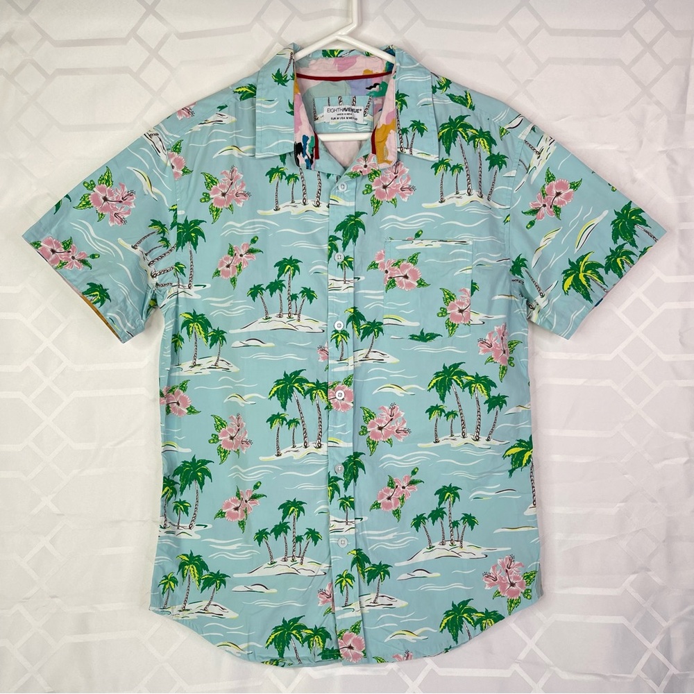 Eighth Avenue Casual Tropical Print 100% Cotton Button Down Shirt Size M